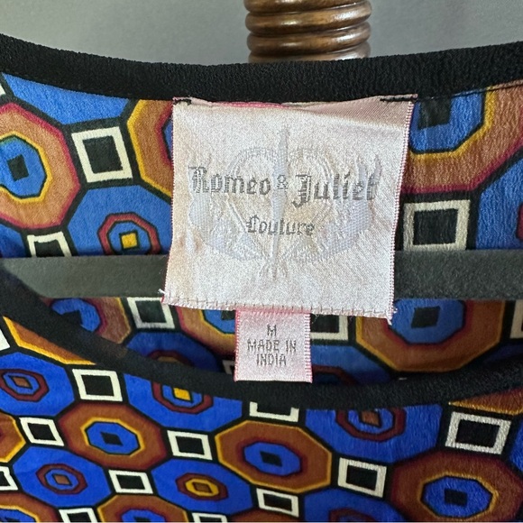 Romeo & Juliet Couture Sheer Sleeve Tunic Shift Dress Blue Brown - Picture 10 of 11